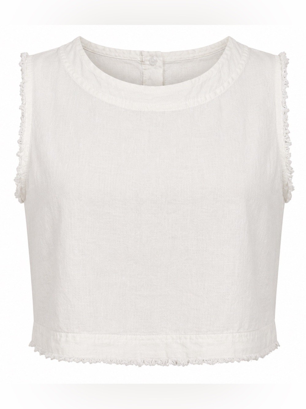 Thread & Supply White Linen Blend Raw Hem Crop Top Size Extra Small